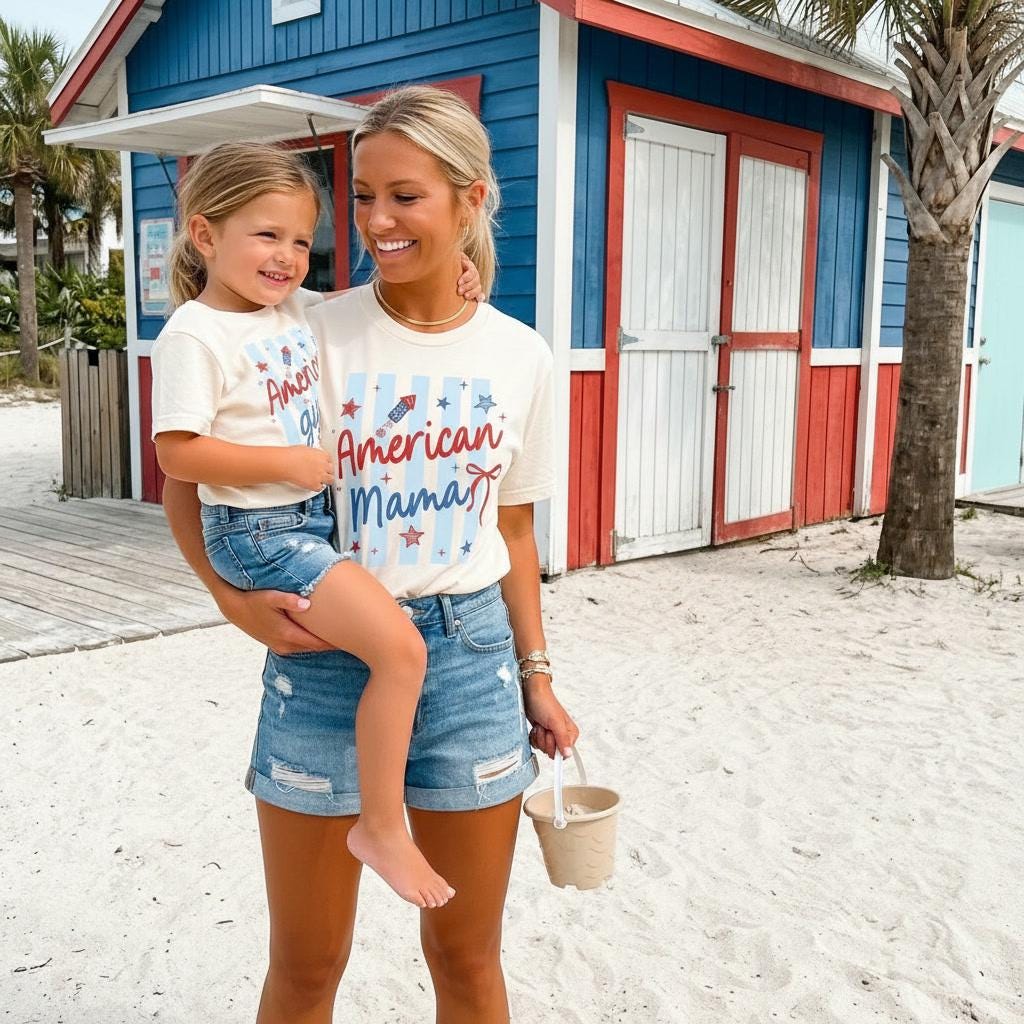 American Girl Mama 4th of July Shirt | Patriotic Mom Tee | USA Independence Day Outfit | Matching Family Patriotic Shirts