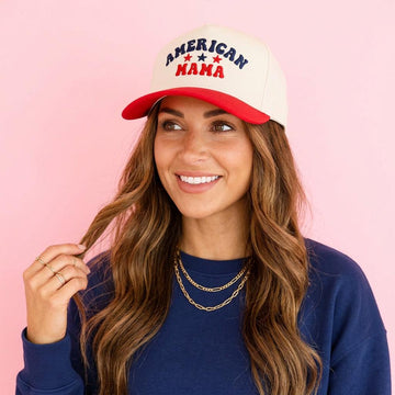 American Mama Hat Red Snapback | Patriotic Mom Hat | 4th of July Cap | USA Mom Baseball Hat | Red White Blue Outfit Mom Gift