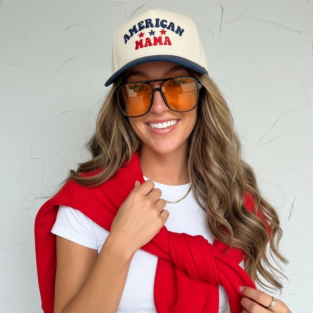 Blue American Mama Hat Snapback | Patriotic Mom Hat | 4th of July Cap | USA Mom Baseball Hat | Red White Blue Outfit Mom Gift
