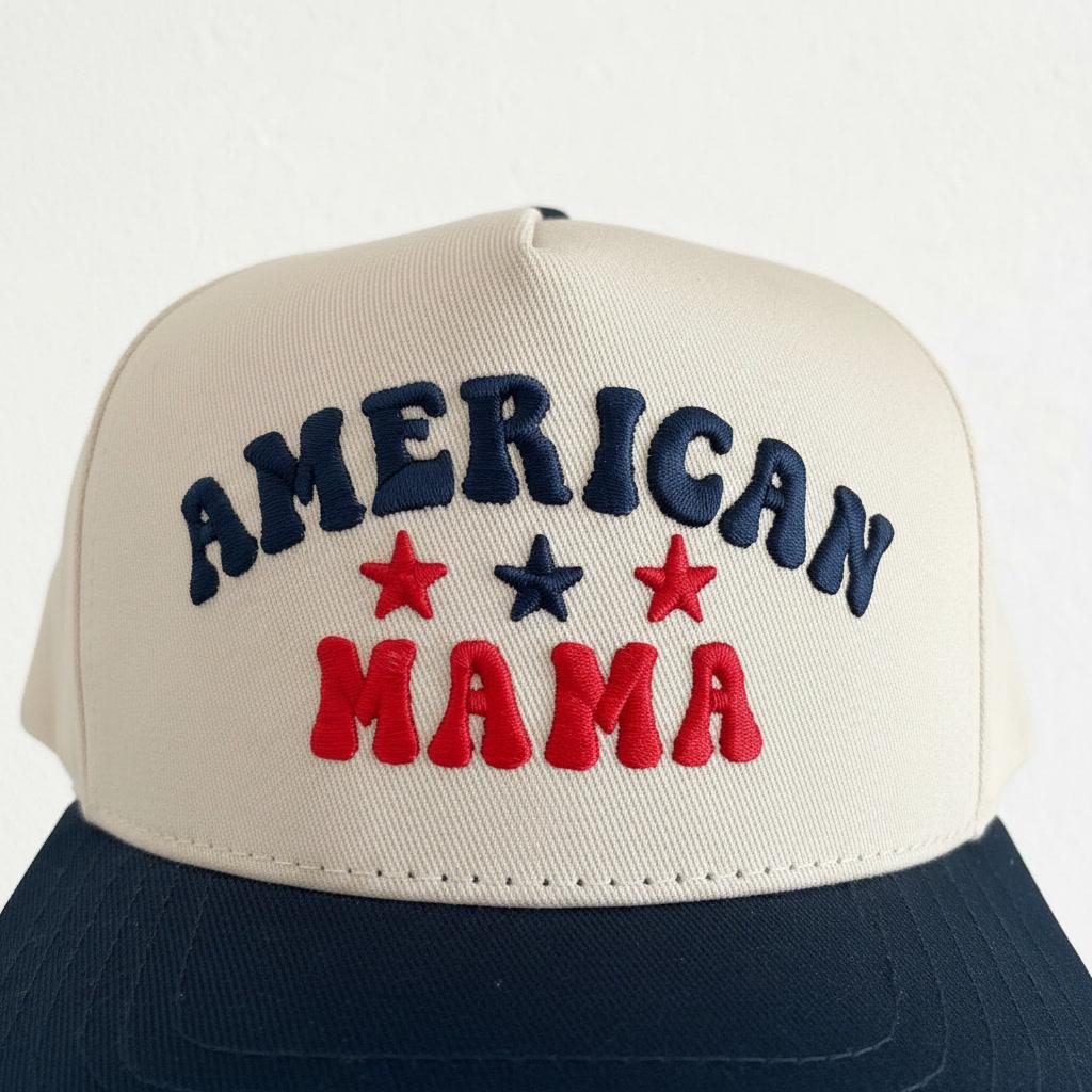 Blue American Mama Hat Snapback | Patriotic Mom Hat | 4th of July Cap | USA Mom Baseball Hat | Red White Blue Outfit Mom Gift