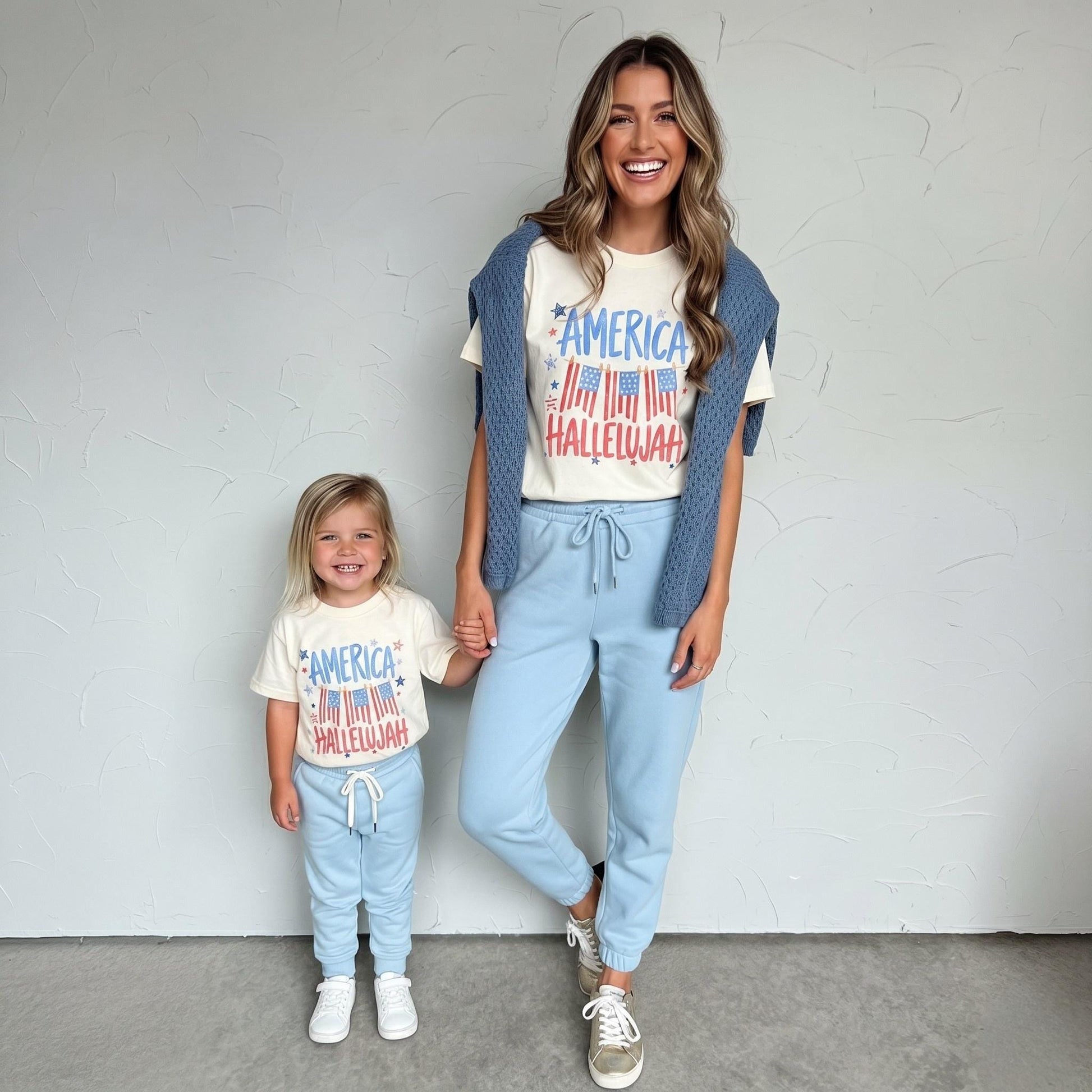 America Hallelujah Matching Shirts for Mommy and Me 4th of July | Patriotic Family Tees | USA Mom and Daughter Outfit | 4th of July Shirt