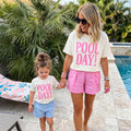 Mommy and Me Matching Pool Day Shirts | Summer Matching Shirts | Mom and Daughter Vacation Outfit | Beach Matching Tees | Pink Graphic Tee