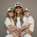 Mama and Mini Embroidered Hats | Matching Mom and Kid Baseball Caps | Beige Snapback Hat Black Embroidery | Mommy and Me Hat Back to School