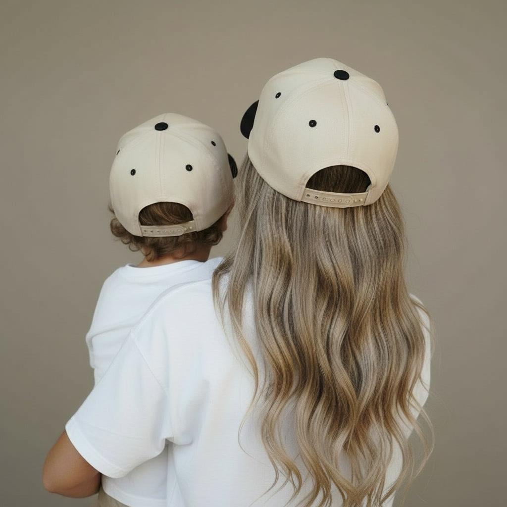 Mama and Mini Embroidered Hats | Matching Mom and Kid Baseball Caps | Beige Snapback Hat Black Embroidery | Mommy and Me Hat Back to School