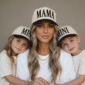 Mama and Mini Embroidered Hats | Matching Mom and Kid Baseball Caps | Beige Snapback Hat Black Embroidery | Mommy and Me Hat Back to School