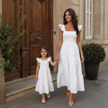 White Cotton Mommy and Me Matching Dresses | Cotton Dresses | Mom and Daughter Matching Outfits | Family Photoshoot Dresses | Church Dress