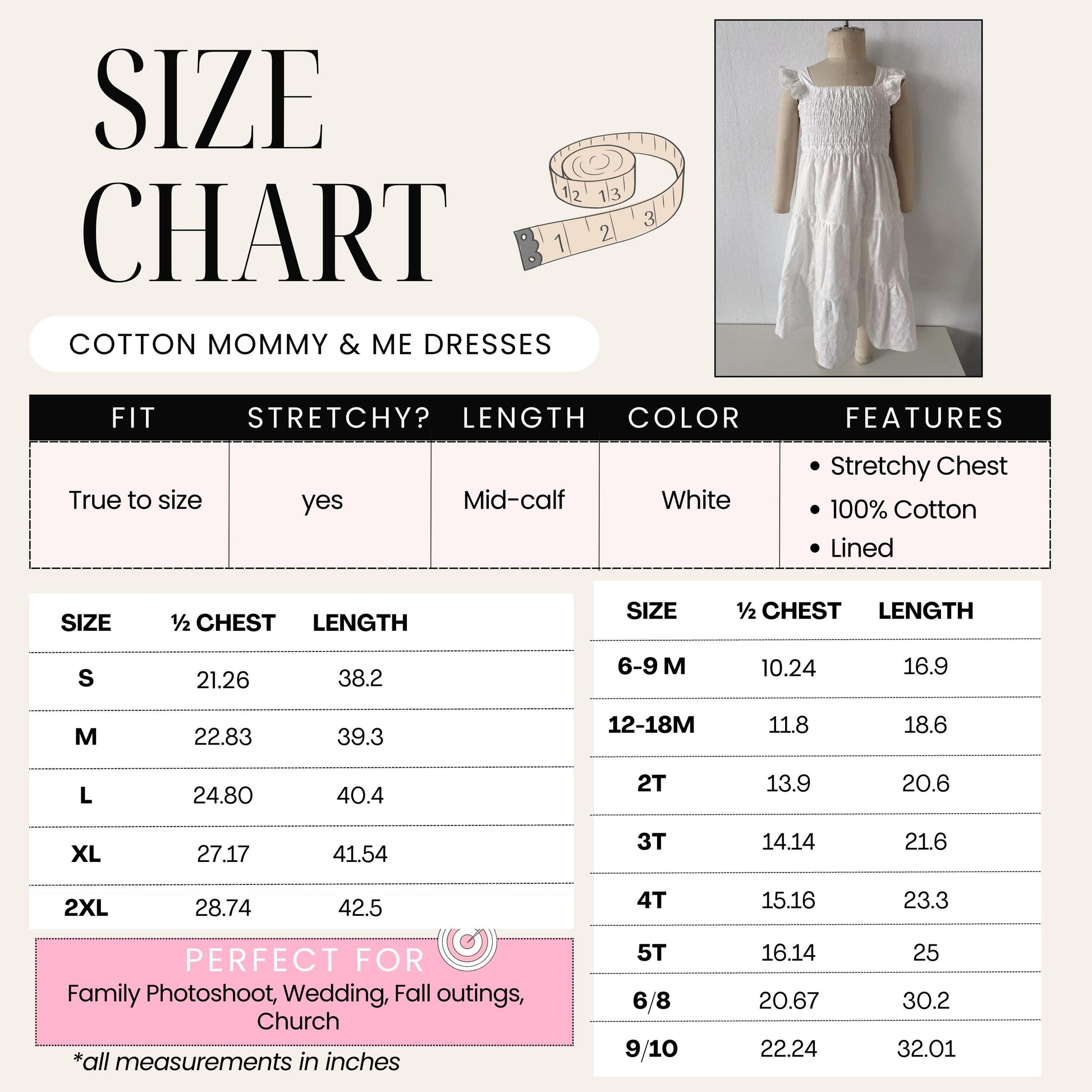White Cotton Mommy and Me Matching Dresses | Cotton Dresses | Mom and Daughter Matching Outfits | Family Photoshoot Dresses | Church Dress