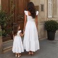 White Cotton Mommy and Me Matching Dresses | Cotton Dresses | Mom and Daughter Matching Outfits | Family Photoshoot Dresses | Church Dress