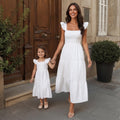 White Cotton Mommy and Me Matching Dresses | Cotton Dresses | Mom and Daughter Matching Outfits | Family Photoshoot Dresses | Church Dress