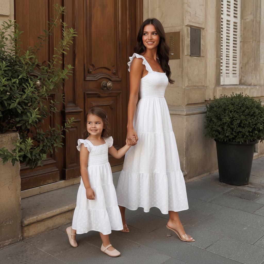 White Cotton Mommy and Me Matching Dresses | Cotton Dresses | Mom and Daughter Matching Outfits | Family Photoshoot Dresses | Church Dress
