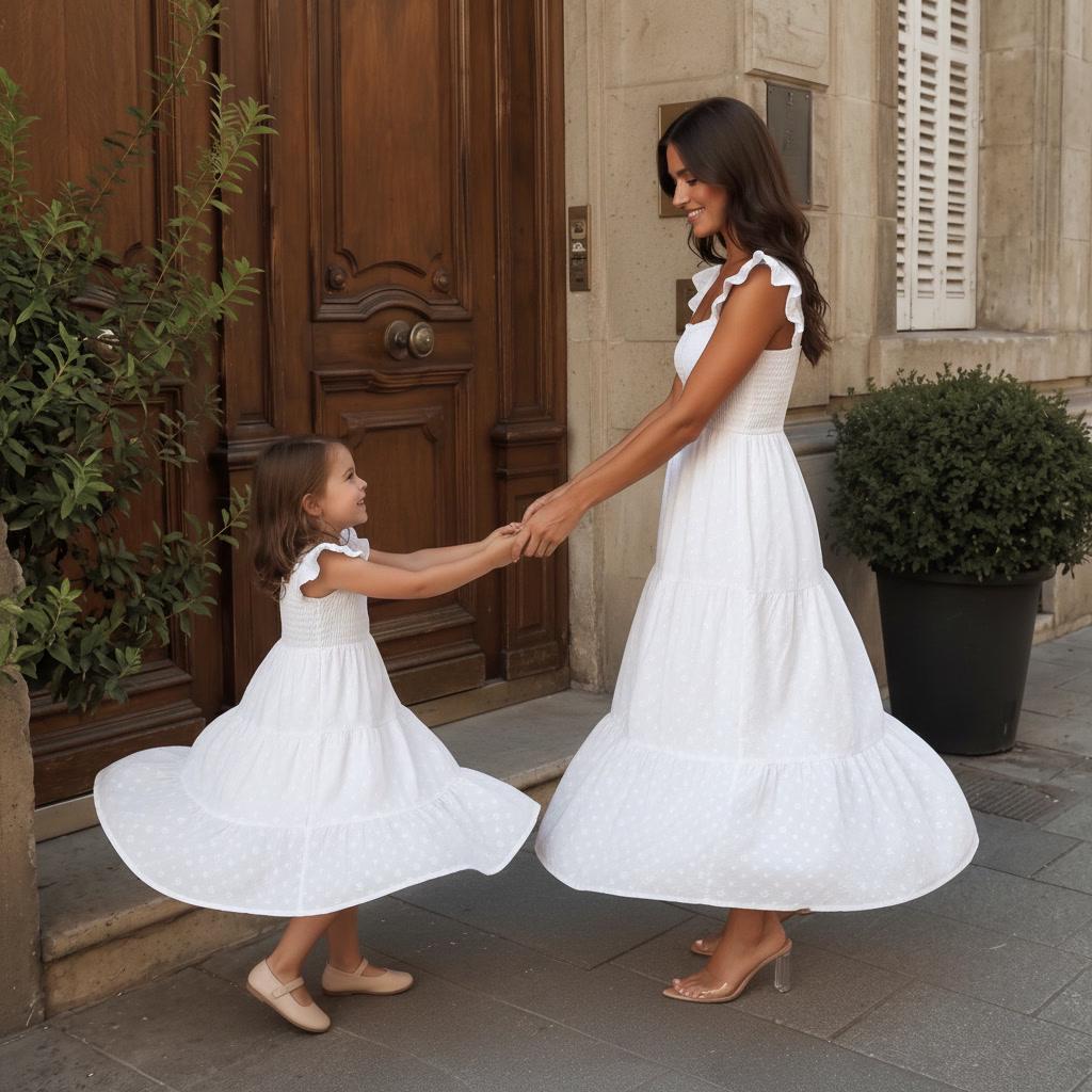 White Cotton Mommy and Me Matching Dresses | Cotton Dresses | Mom and Daughter Matching Outfits | Family Photoshoot Dresses | Church Dress