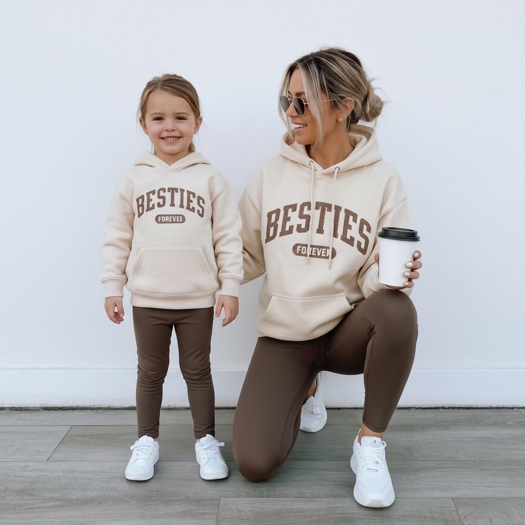 Mommy and Me Matching Hoodies | Besties Forever Sweatshirts | Mom and Kid Matching Outfit | Neutral Fall Hoodies | Mama Mini Sweatshirts