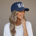 Mama Embroidered Hat for Moms | Dark Blue mom snapback hat | Everyday Mom Hat | Gift for Mom | Mom Uniform | Vintage Style Denim hat