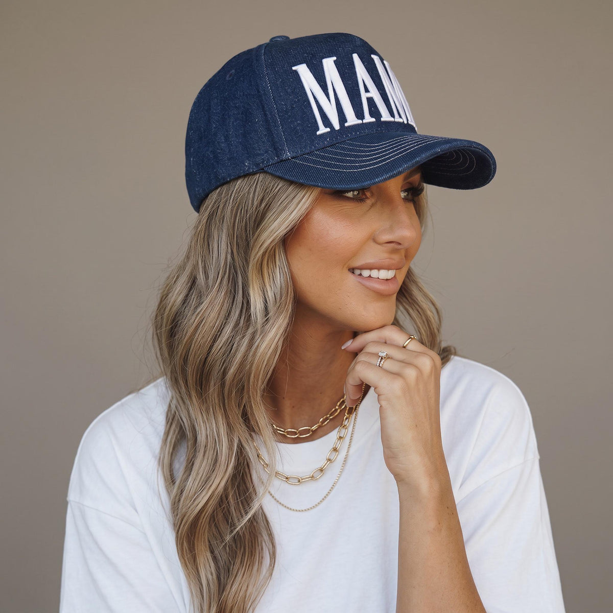 Mama Embroidered Hat for Moms | Dark Blue mom snapback hat | Everyday Mom Hat | Gift for Mom | Mom Uniform | Vintage Style Denim hat