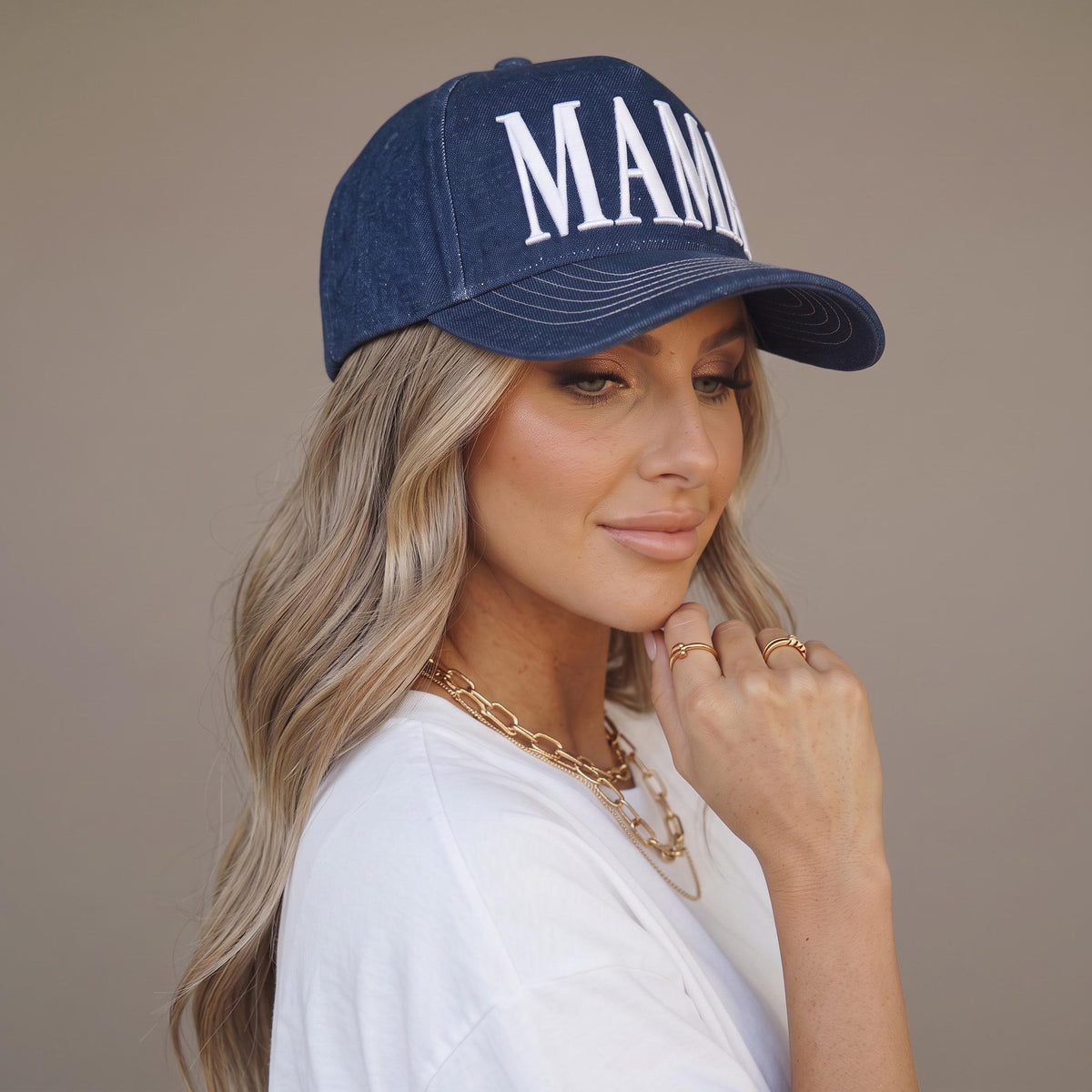 Mama Embroidered Hat for Moms | Dark Blue mom snapback hat | Everyday Mom Hat | Gift for Mom | Mom Uniform | Vintage Style Denim hat