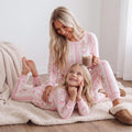 Matching Christmas Pajamas | Mommy and me Pink Gingerbread Bow Pajamas | Mom and Daughter Holiday PJs | Cute Christmas Family Pajamas