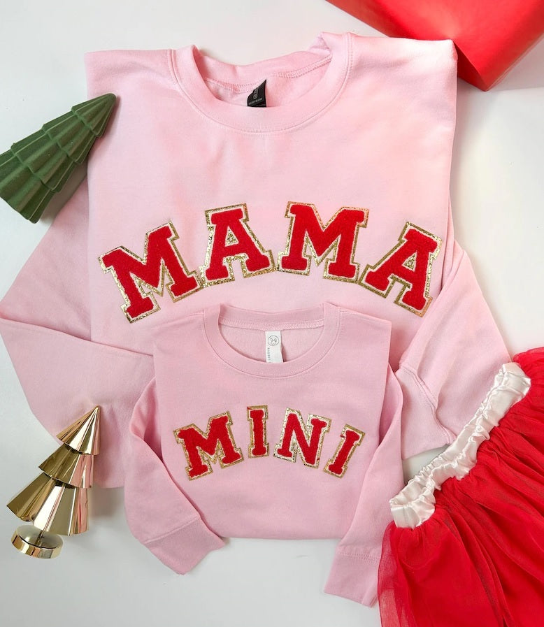 Chenille Matching Mama and Mini Pullover Sweatshirts in Pink