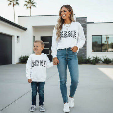 Mama and Mini Matching Checkered White Sweatshirts