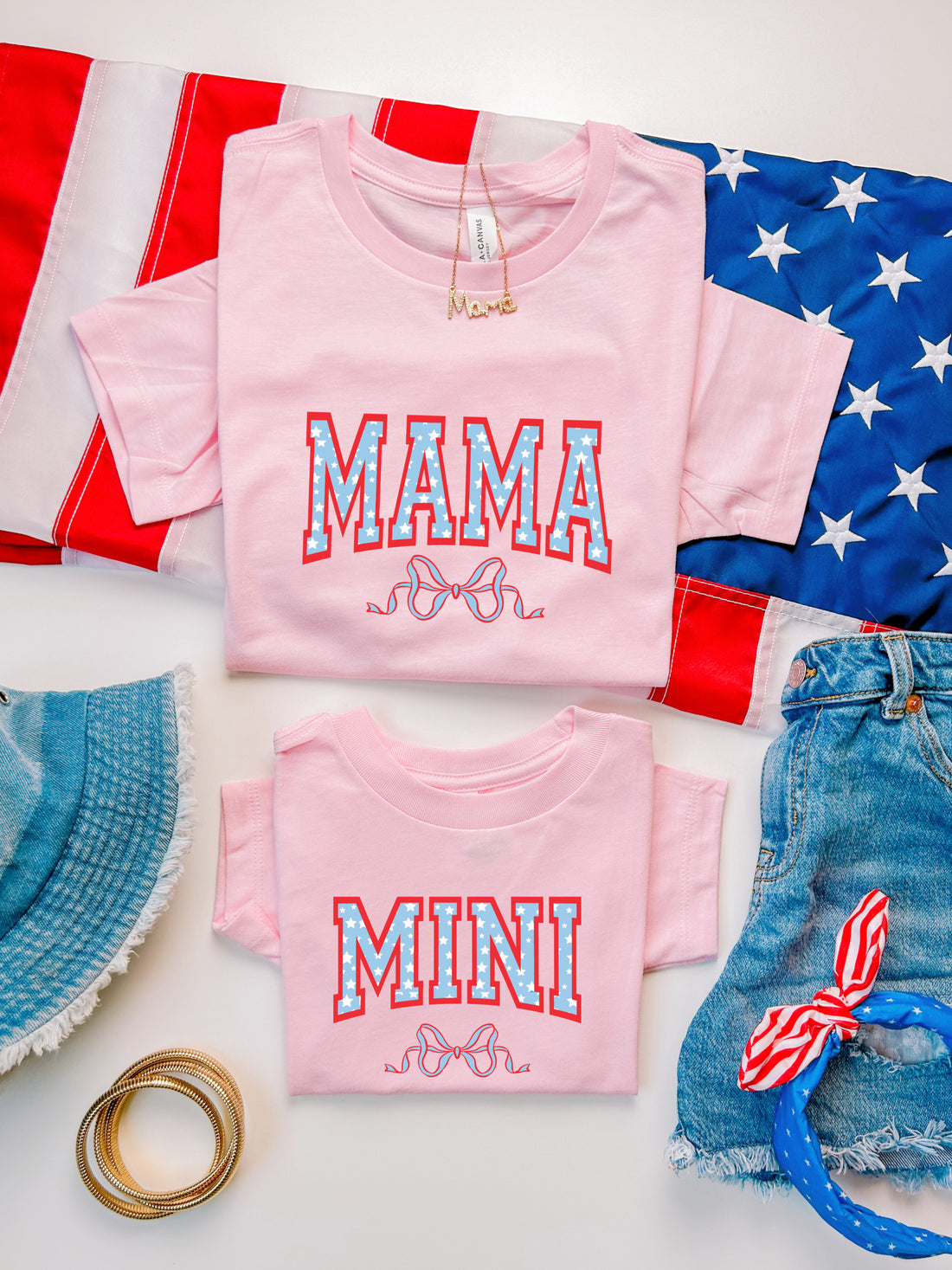 4th Of July Pink Matching Shirts For Mommy and Daughter