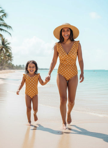Mustard Polka Dot Mommy and Me Swimsuit