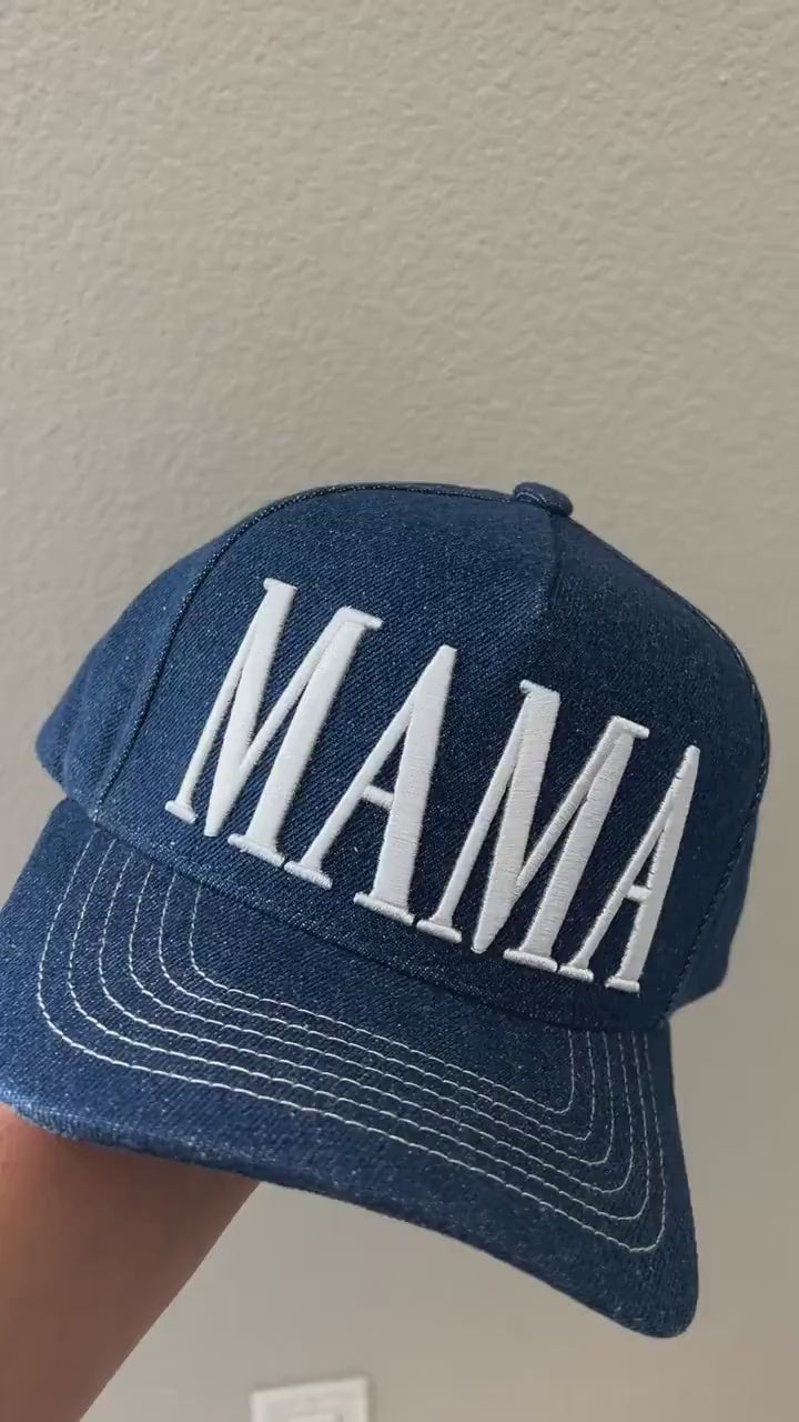 Mama Embroidered Hat for Moms | Dark Blue mom snapback hat | Everyday Mom Hat | Gift for Mom | Mom Uniform | Vintage Style Denim hat