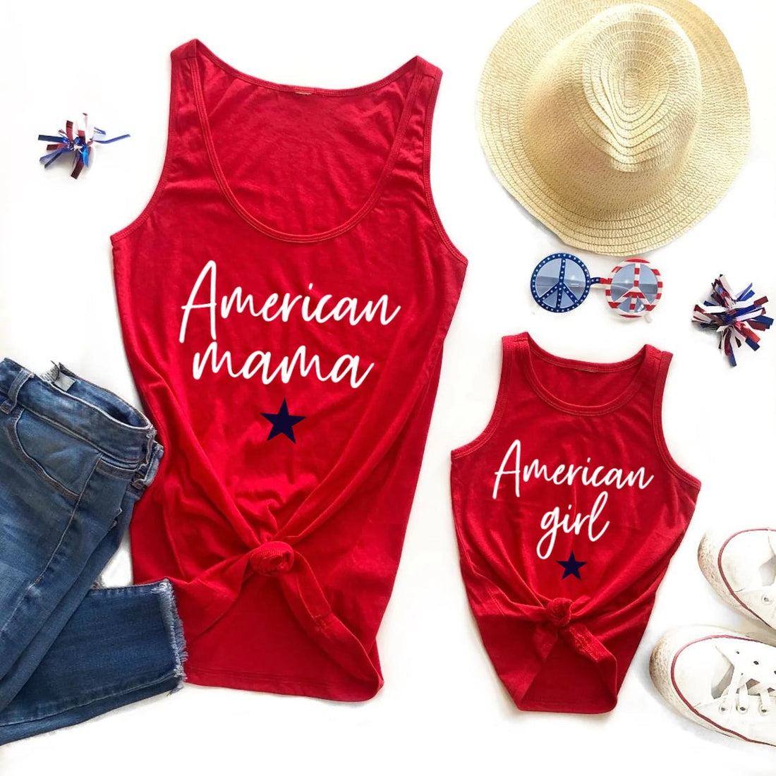 American Mama Matching Red Tanks - LITTLE MIA BELLA