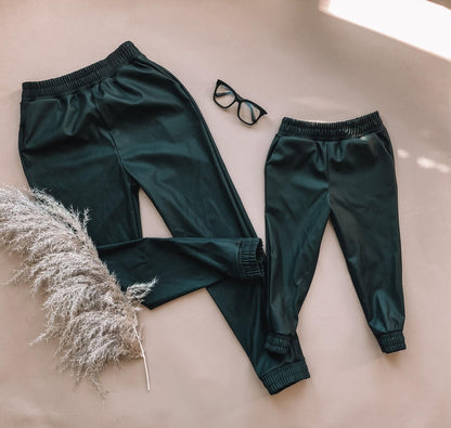 Black Leather Joggers Matching Outfits - LITTLE MIA BELLA
