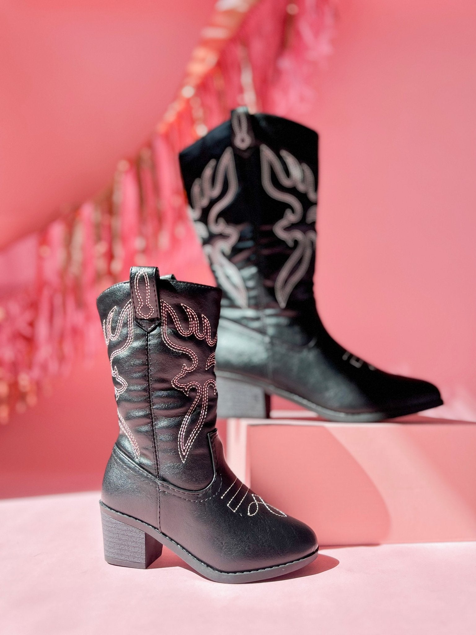 Pink and clearance black cowgirl boots