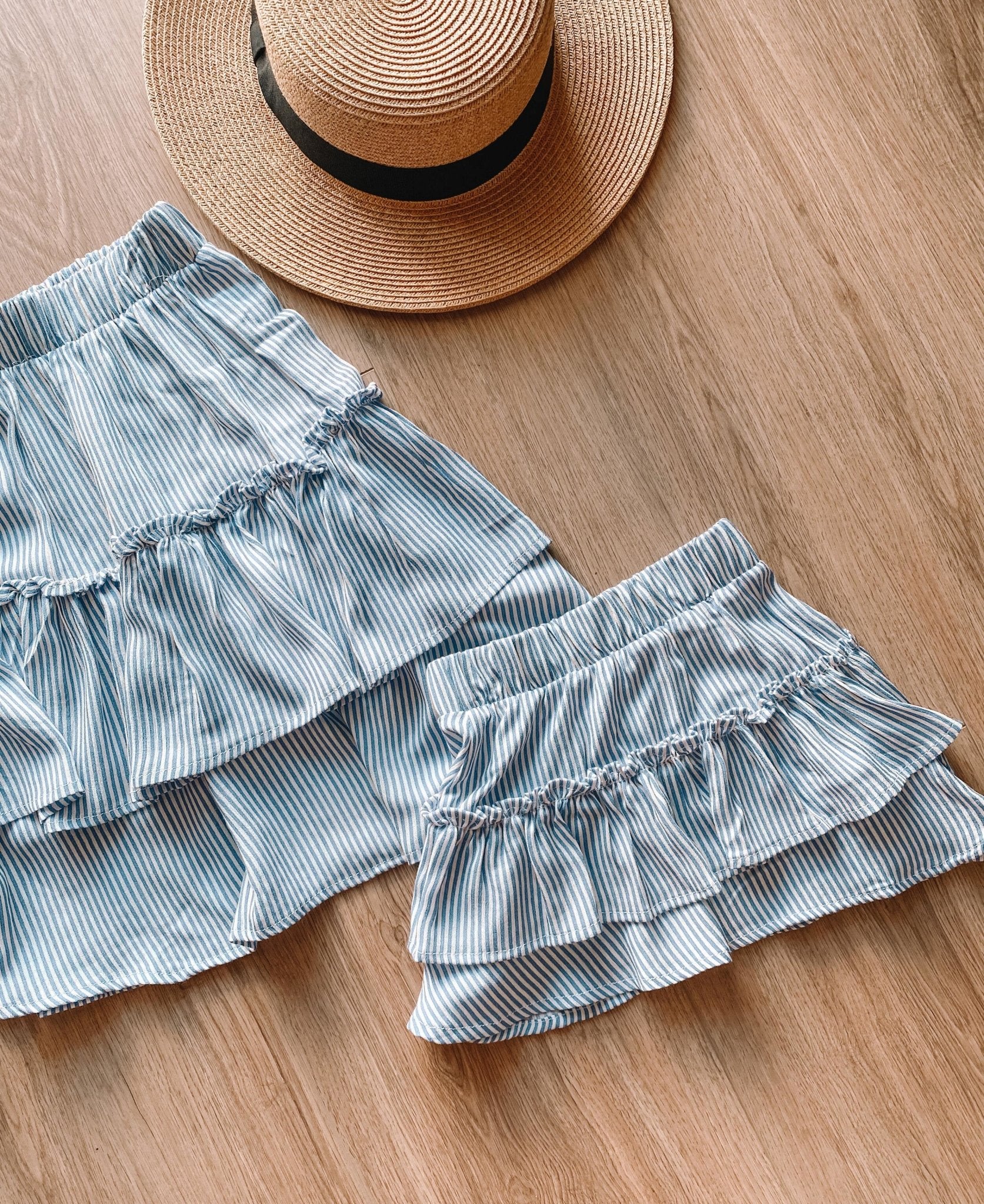 Blue Striped Matching Skirts - LITTLE MIA BELLA