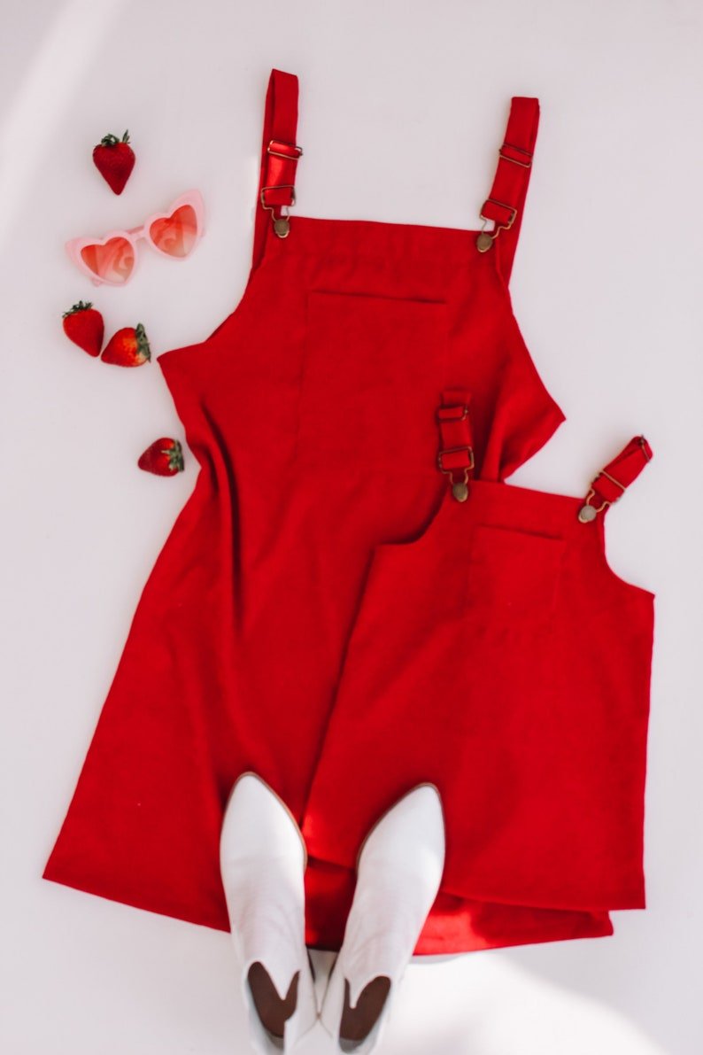 Solid Color Pink & Red Mommy and Me Overalls Solid Color Pink & Red Mommy and Me Overalls