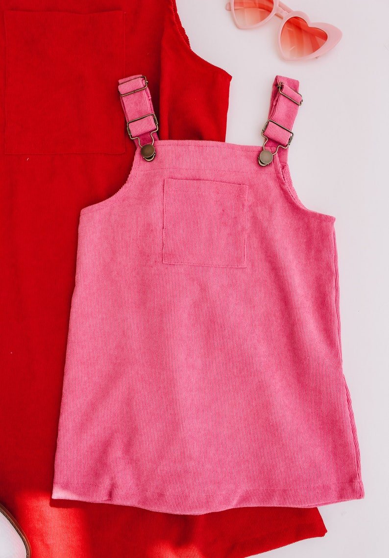 Solid Color Pink & Red Mommy and Me Overalls Solid Color Pink & Red Mommy and Me Overalls