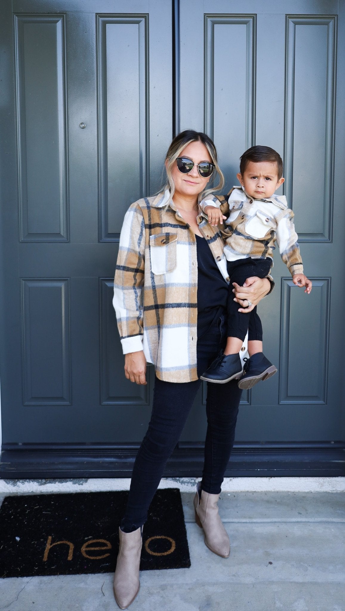 Mommy and me shop matching plaid shirts