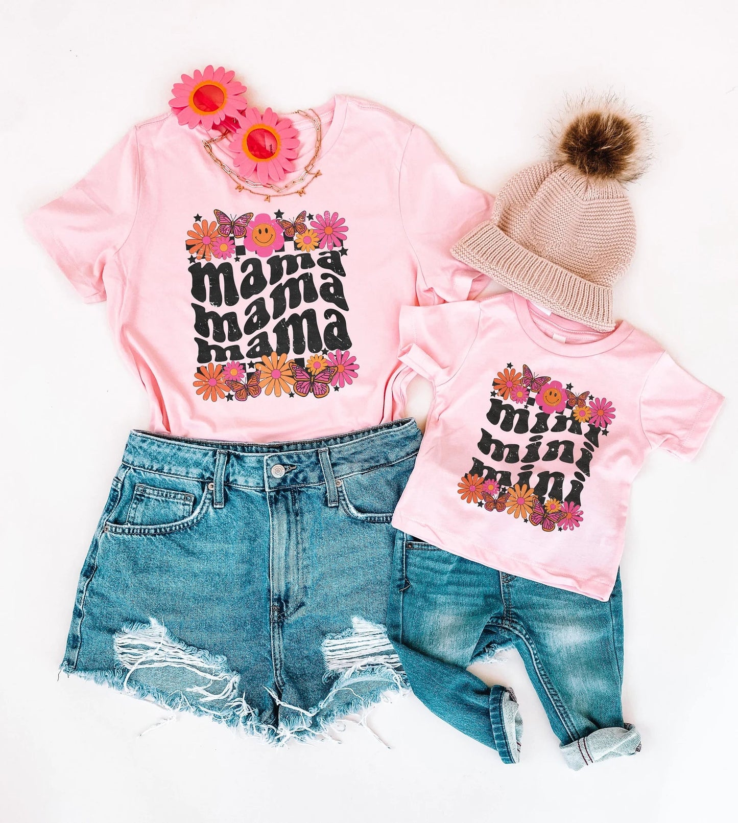 Floral Retro Mama Matching Shirts - LITTLE MIA BELLA