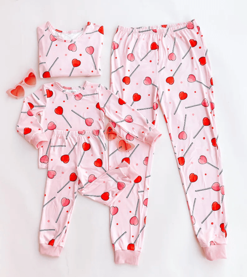 Heart Lollipop Mommy and Me Pajamas - LITTLE MIA BELLA