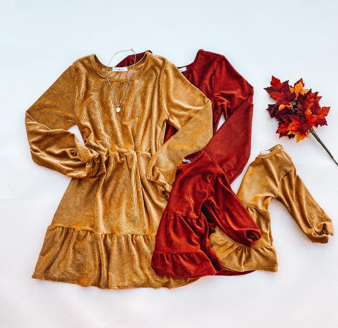 Honey Rust Corduroy Mommy and Me Matching Dresses Honey Rust Corduroy Mommy and Me Matching Dresses