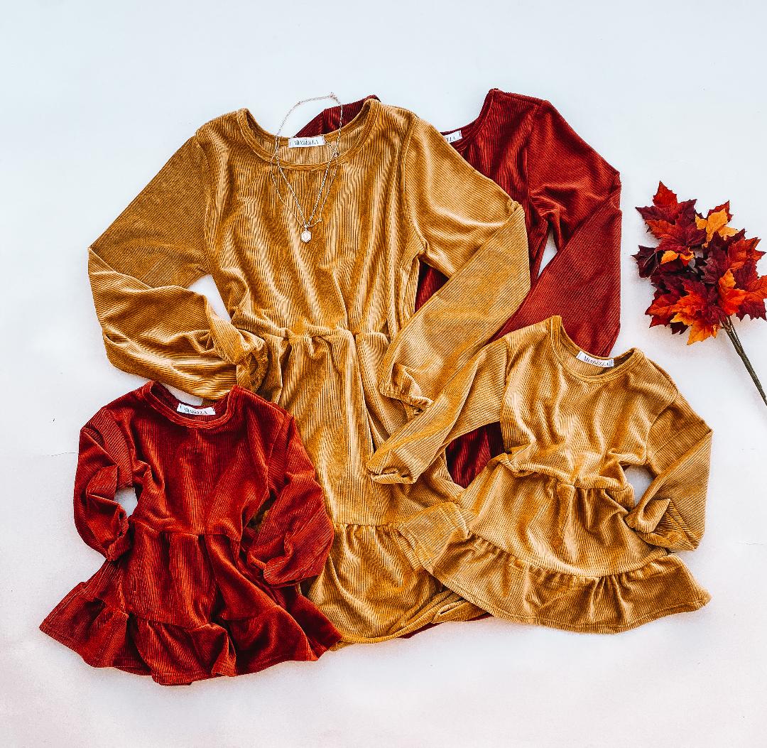 Honey Rust Corduroy Matching Dresses - LITTLE MIA BELLA