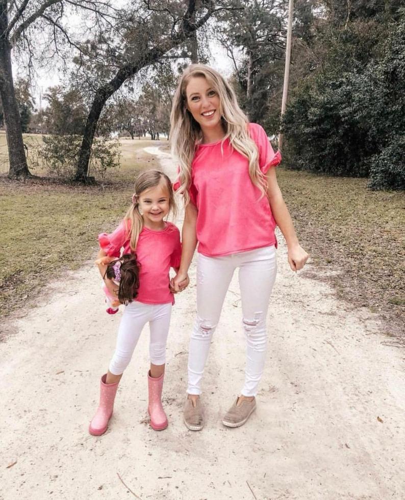 Hot Pink Velvet Matching Shirts - LITTLE MIA BELLA