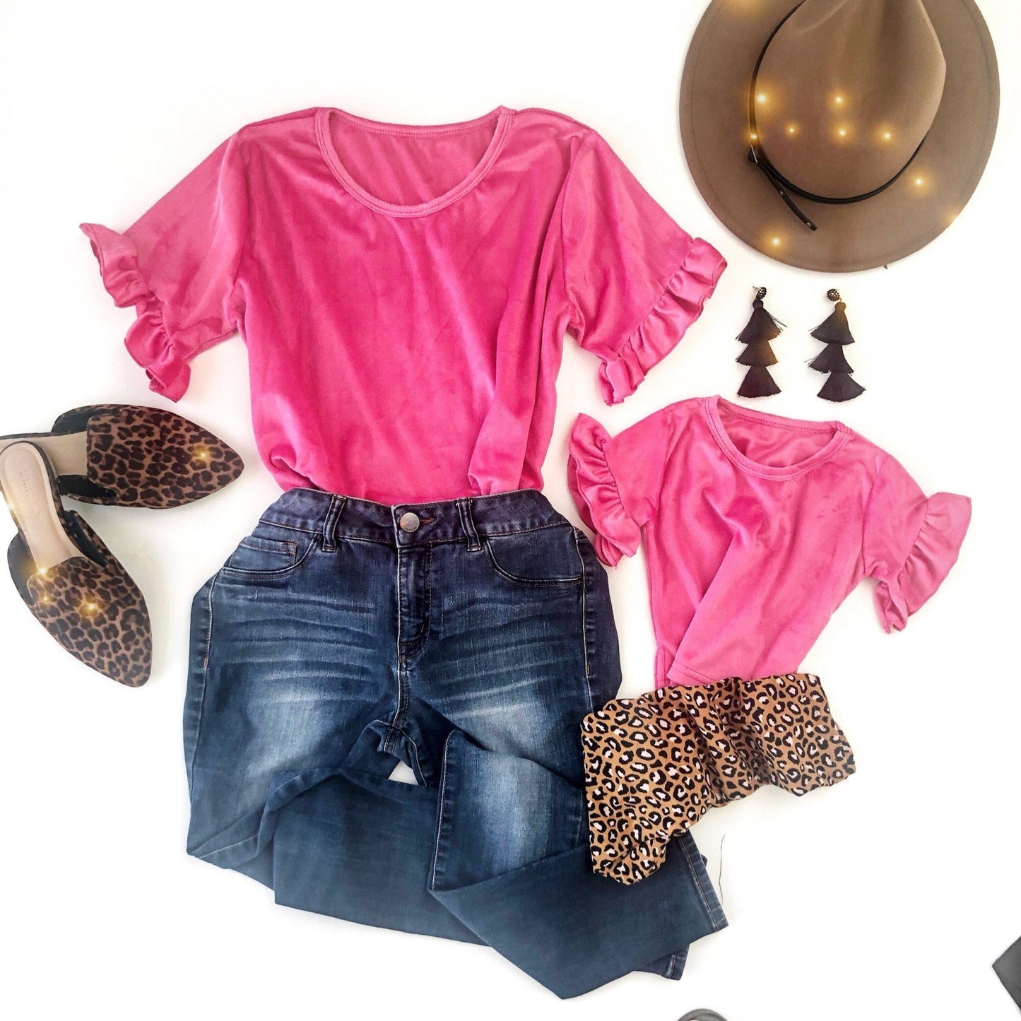 Hot Pink Velvet Matching Shirts - LITTLE MIA BELLA