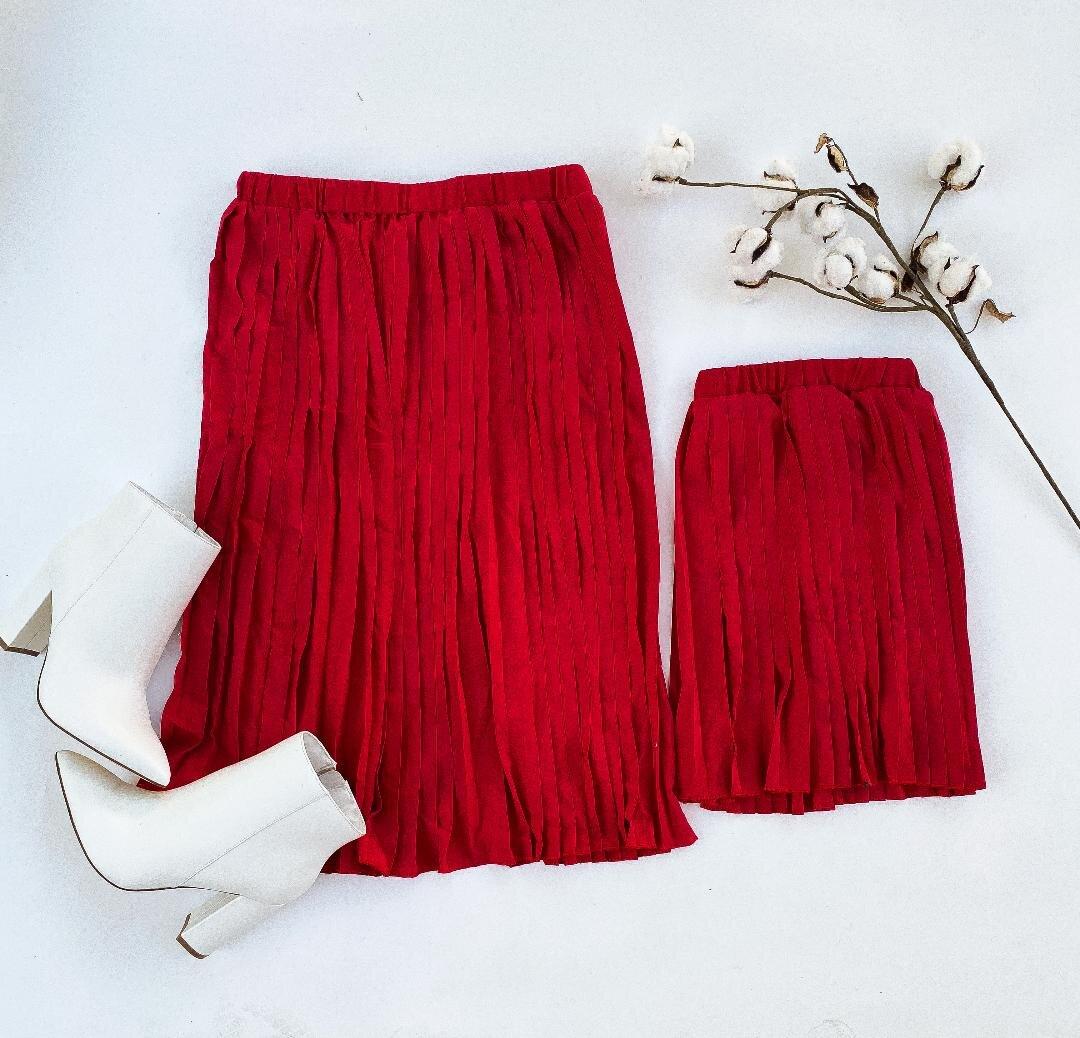Matching Red Pleated Midi Matching Skirts - LITTLE MIA BELLA