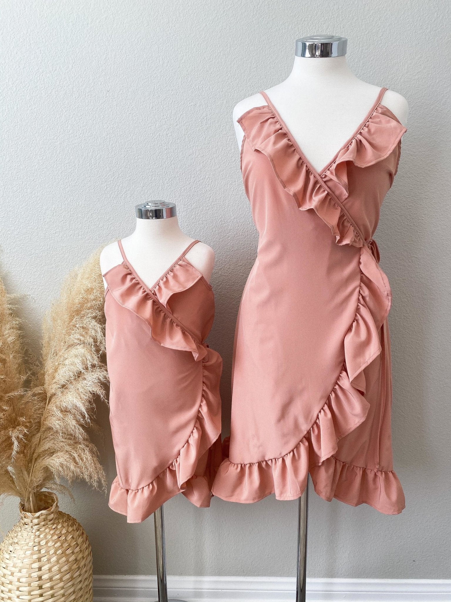 Mauve Wrap Matching Dresses - LITTLE MIA BELLA
