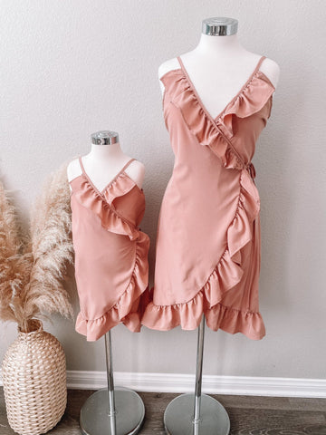 Mauve Wrap Matching Dresses - LITTLE MIA BELLA