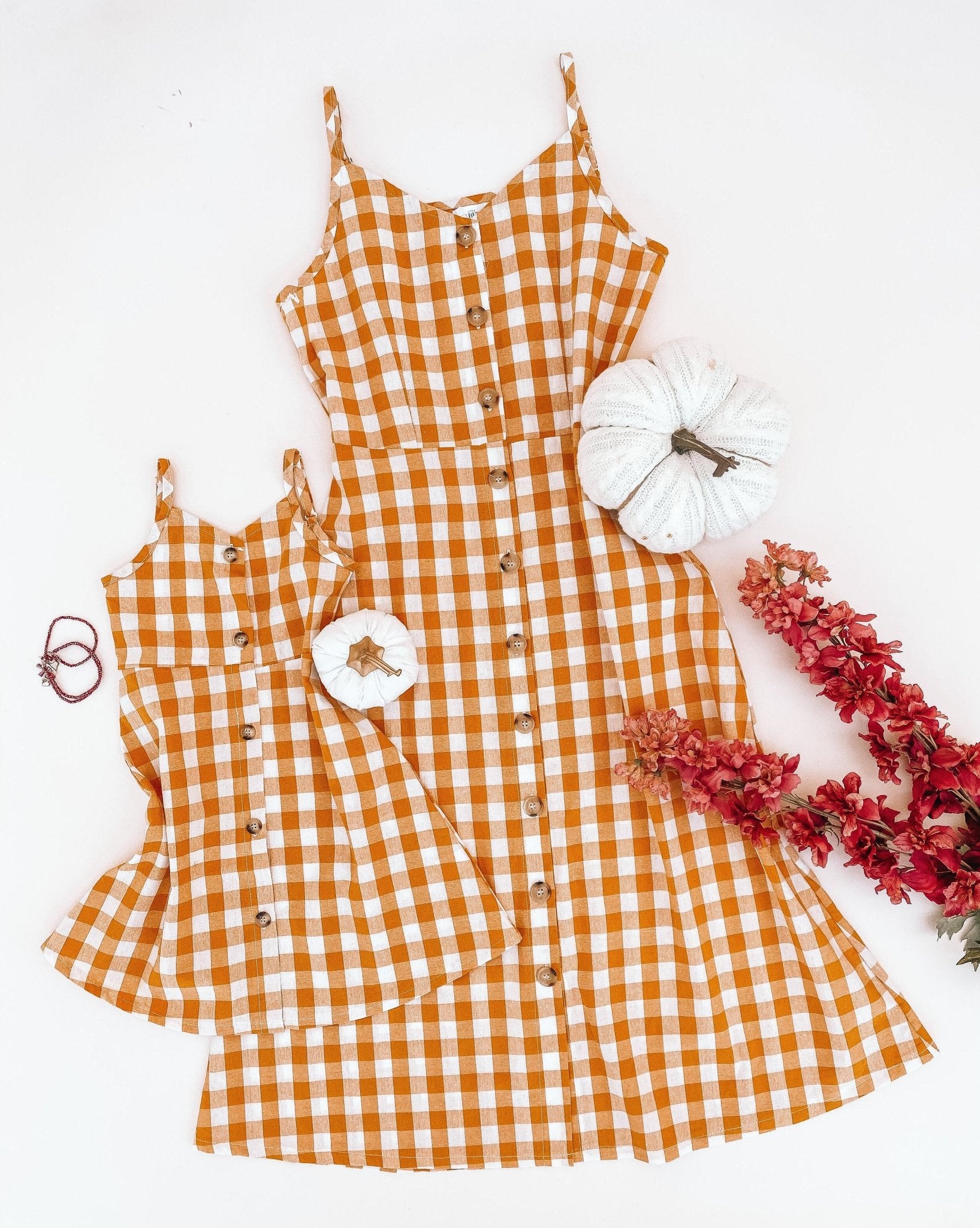 Mustard Checkered Matching Dresses - LITTLE MIA BELLA