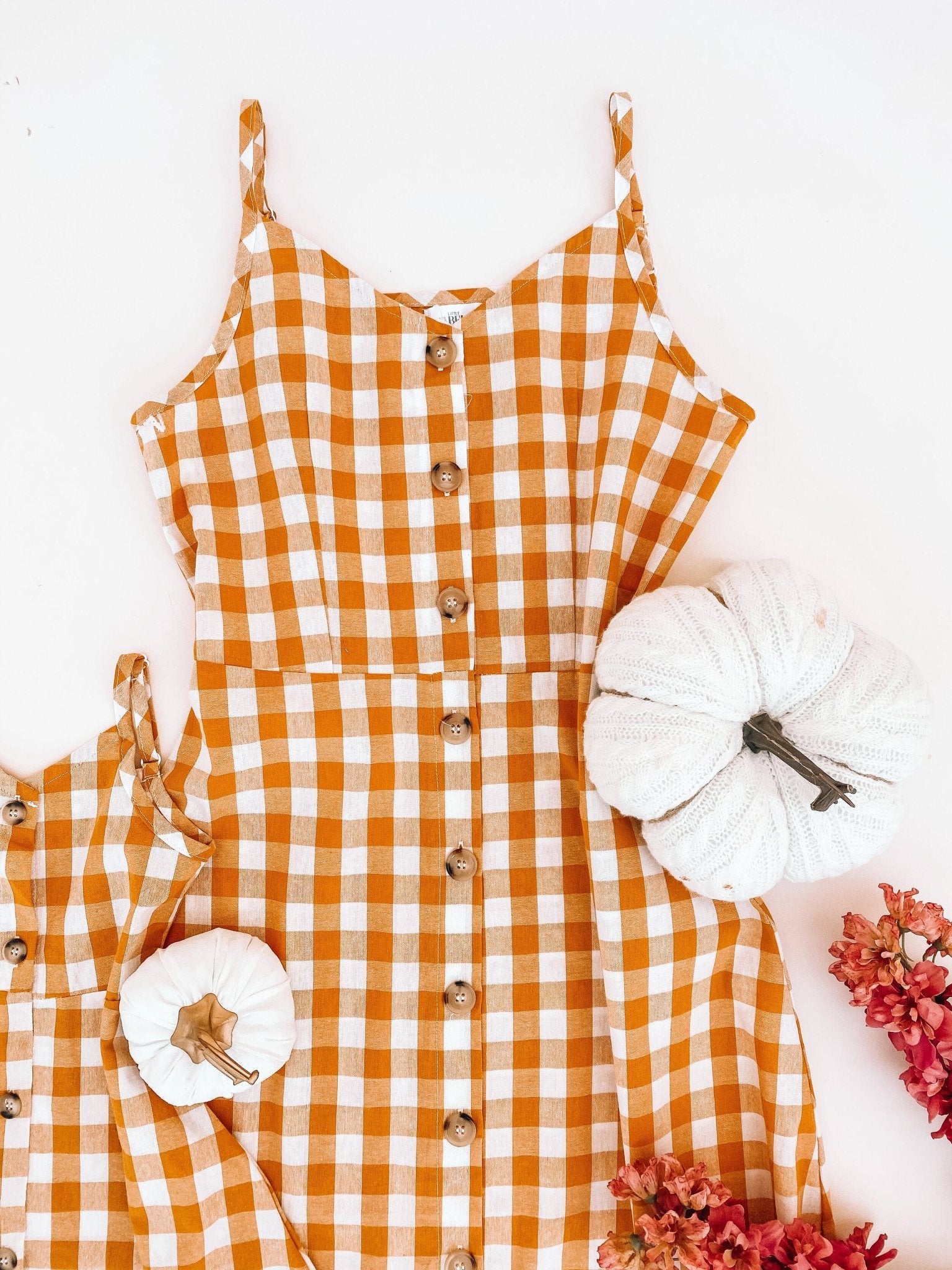 Mustard Checkered Matching Dresses - LITTLE MIA BELLA