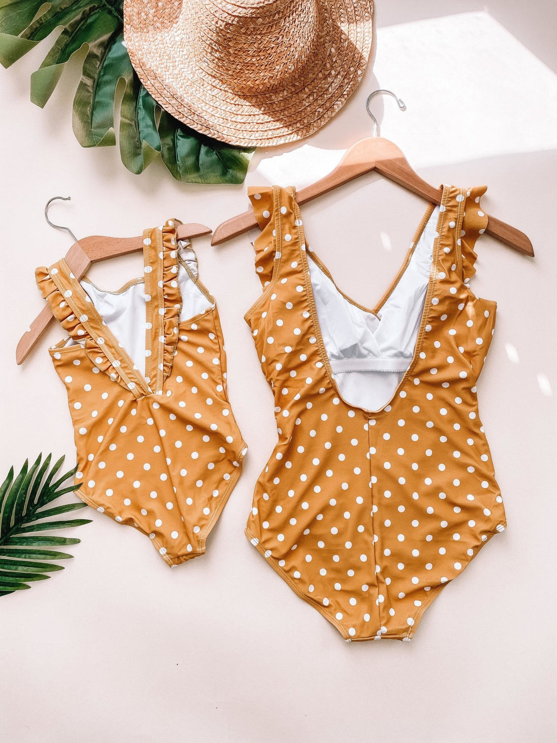 Mustard Polka Dot Mommy and Me Swimsuit - LITTLE MIA BELLA