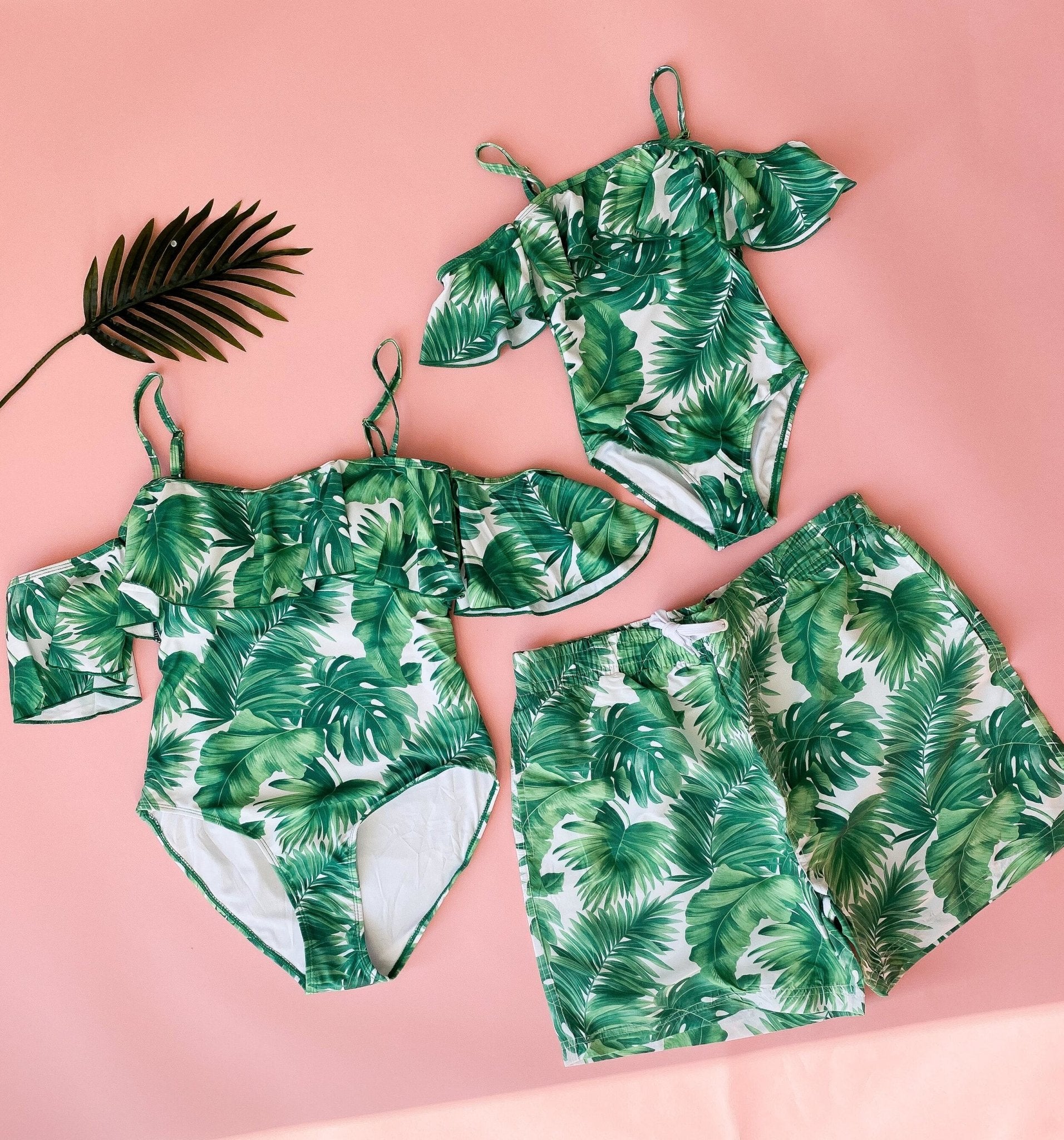 Palm Print Matching Swimsuit - LITTLE MIA BELLA