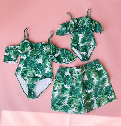 Palm Print Matching Swimsuit - LITTLE MIA BELLA