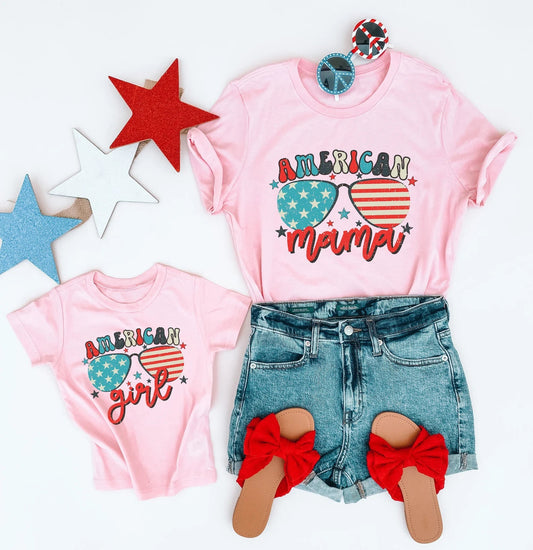 Pink American Mama Matching Shirts - LITTLE MIA BELLA