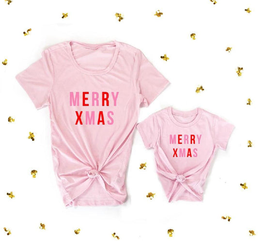 Pink Merry Xmas Matching Shirts - LITTLE MIA BELLA