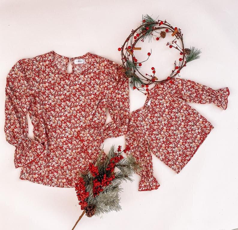 Red Christmas Mommy and Me Blouse - LITTLE MIA BELLA