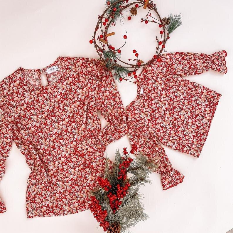 Red Christmas Mommy and Me Blouse - LITTLE MIA BELLA